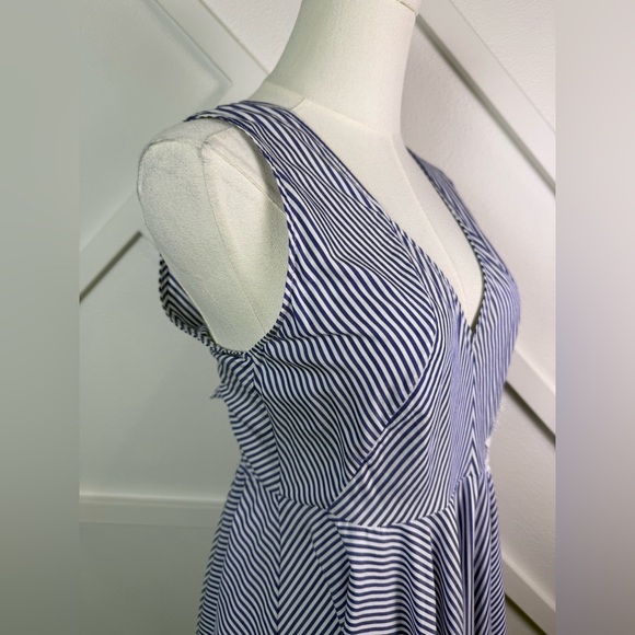Sandro Paris Blue Striped Cutout Bow Back Dress Size 3 (US 8) Lace Detail - Picture 4 of 16
